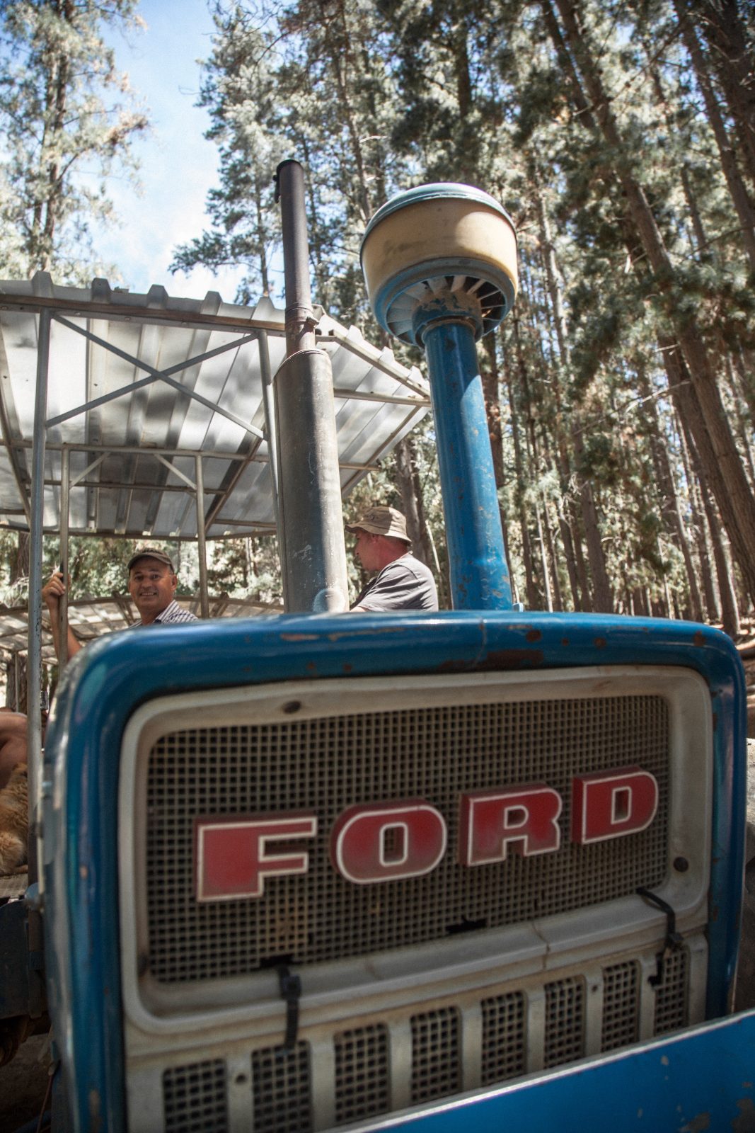 The grille of the blue Ford tractor